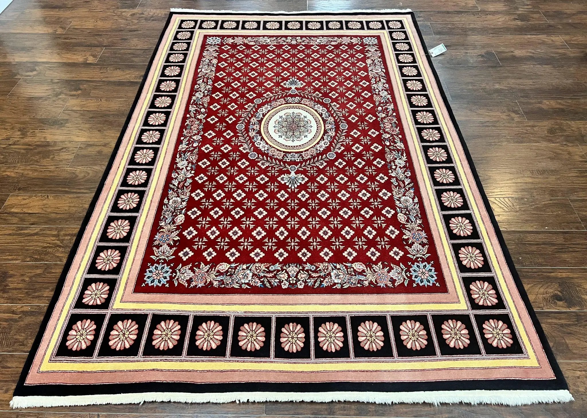 Pakistani Rug 6x9, European Aubusson Design, Wool Handmade Vintage Car