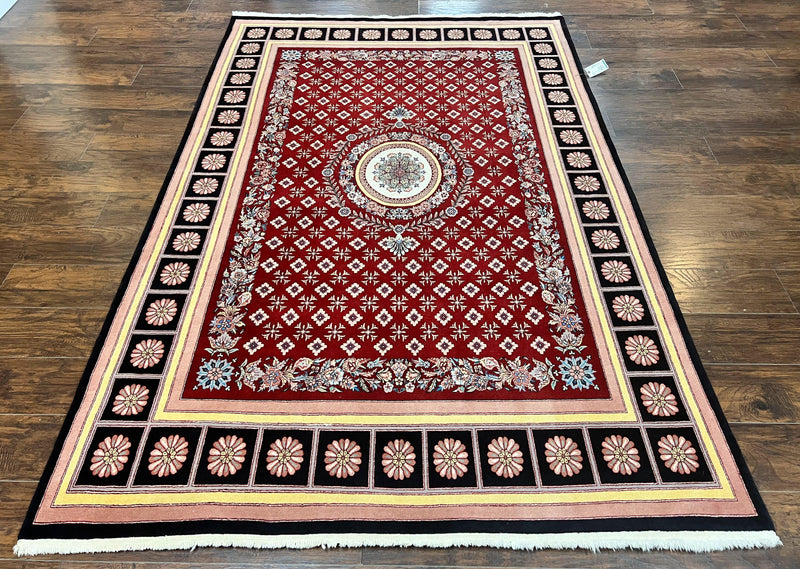 Pakistani Rug 6x9, European Aubusson Design, Wool Handmade Vintage Carpet, Dark Red, 6 x 9 Medium Sized Rug by Jewel Rugs