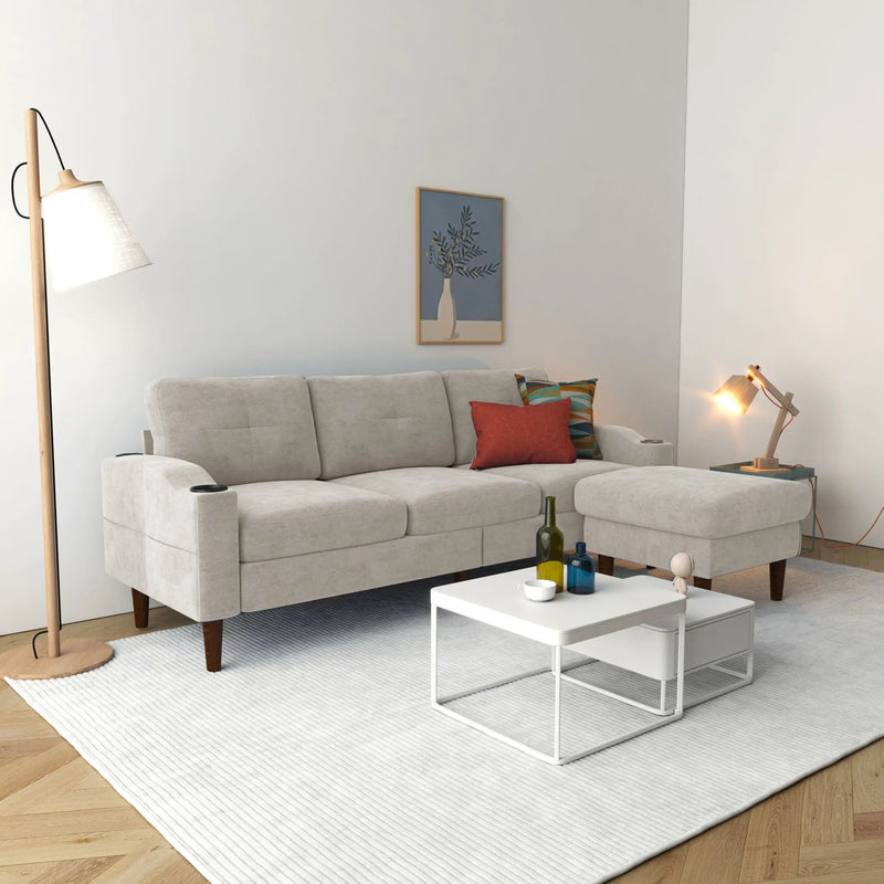 3 Seater Convertible Combination L Shaped Sofa With Footstools With Storage