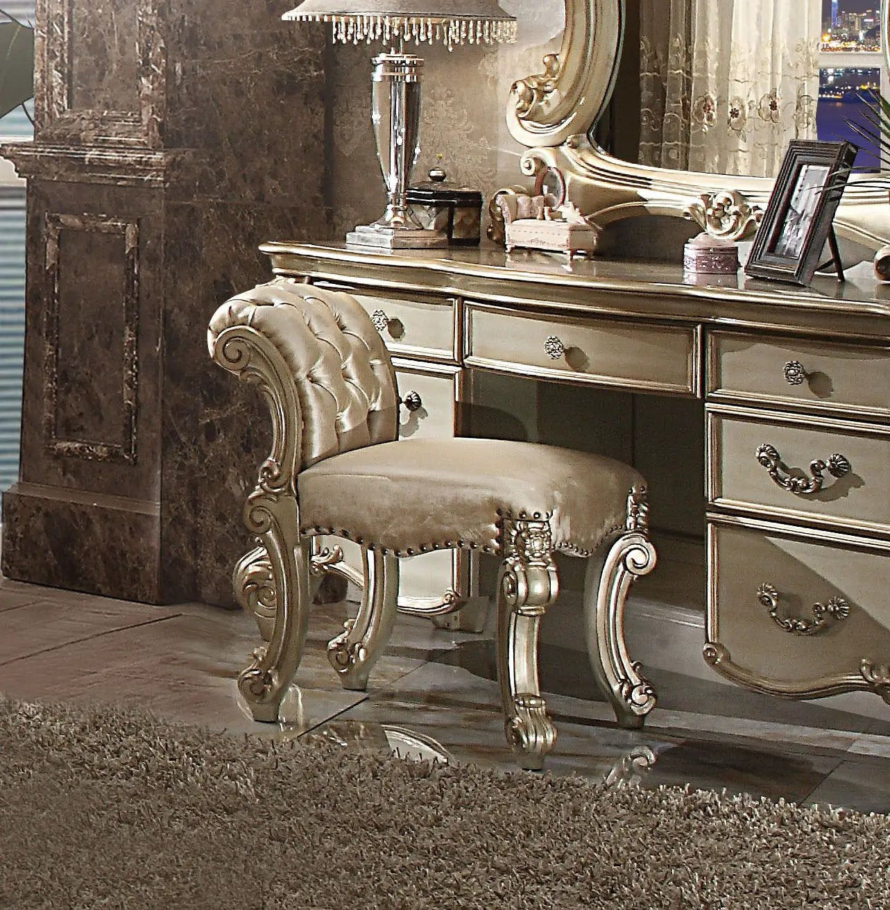 Vendome - Vanity Stool - Gold Patina / Bone by Unique Piece Furniture