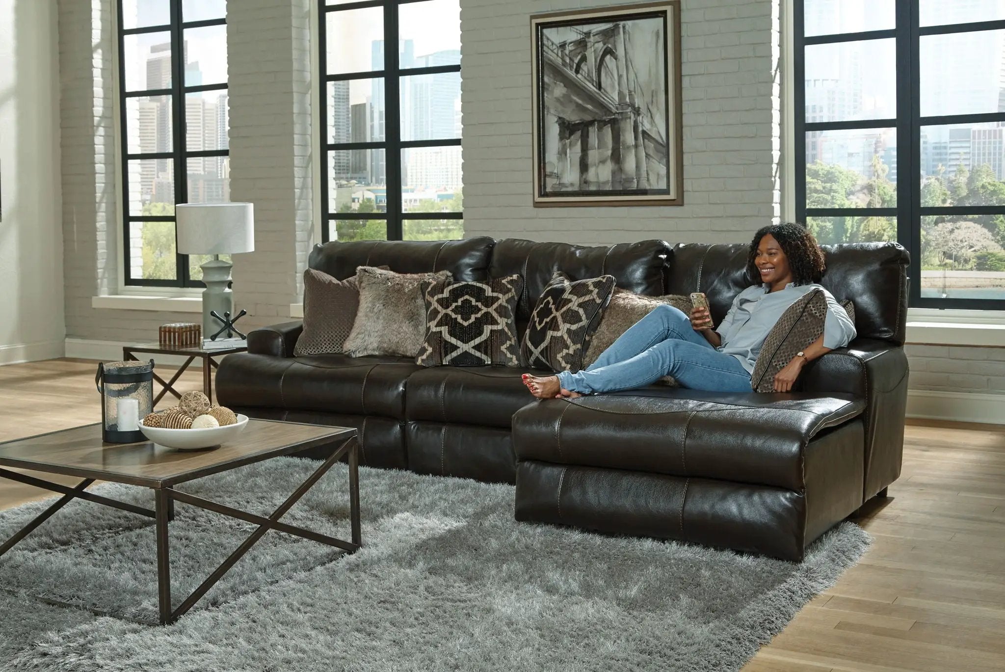 Como - 3 Piece Italian Leather Match Reclining Sectional by Unique Piece Furniture