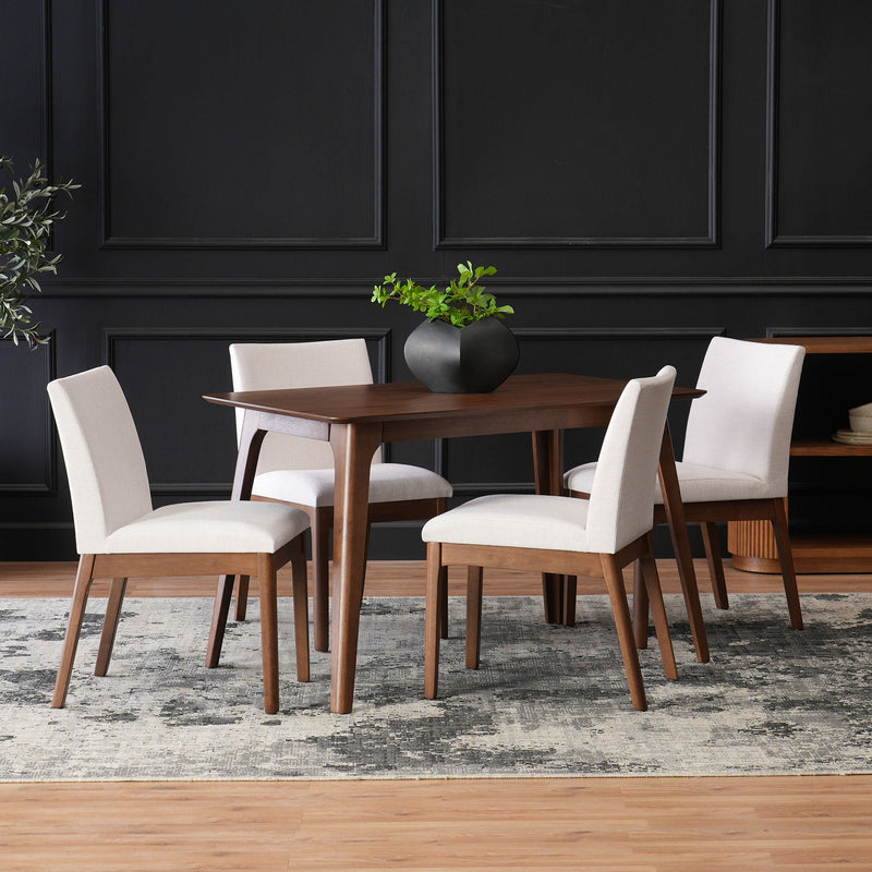 5 Piece Dining Set With Table And Upholstered Chairs - Light Beige / Walnut by HouseOfZazla
