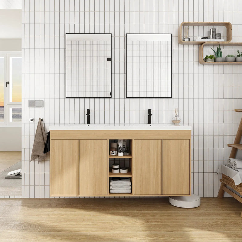 60" Freestanding Bathroom Vanity With Resin Double Sink by HouseOfZazla