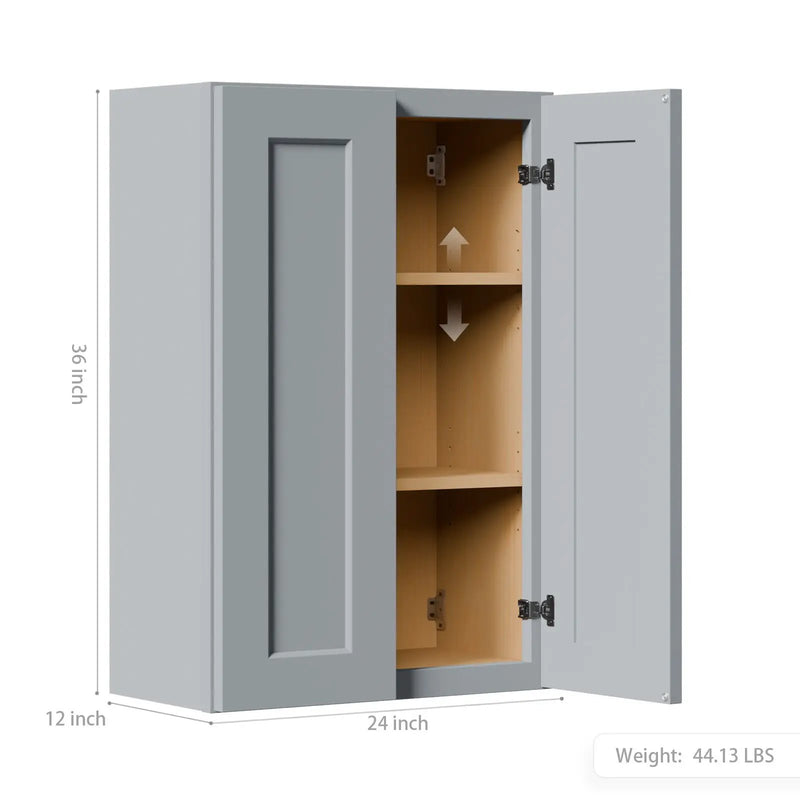 Gray Shaker Solid Wood Wall Cabinet with Soft-Close Doors by HouseOfZazla
