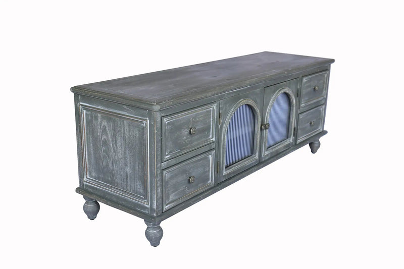 60" Farmhouse TV Stand with 4 Drawers & Glass Doors by HouseOfZazla