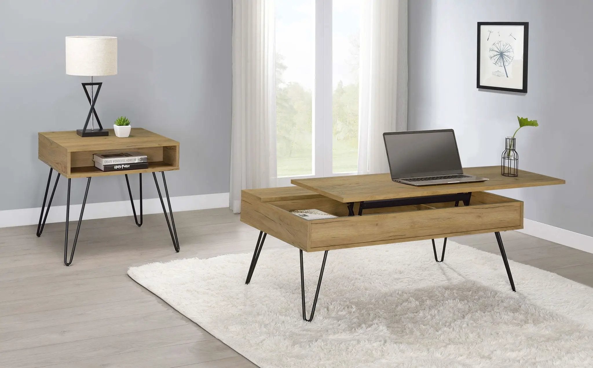 Fanning Engineered Wood Side End Table Golden Oak by Unique Piece Furniture