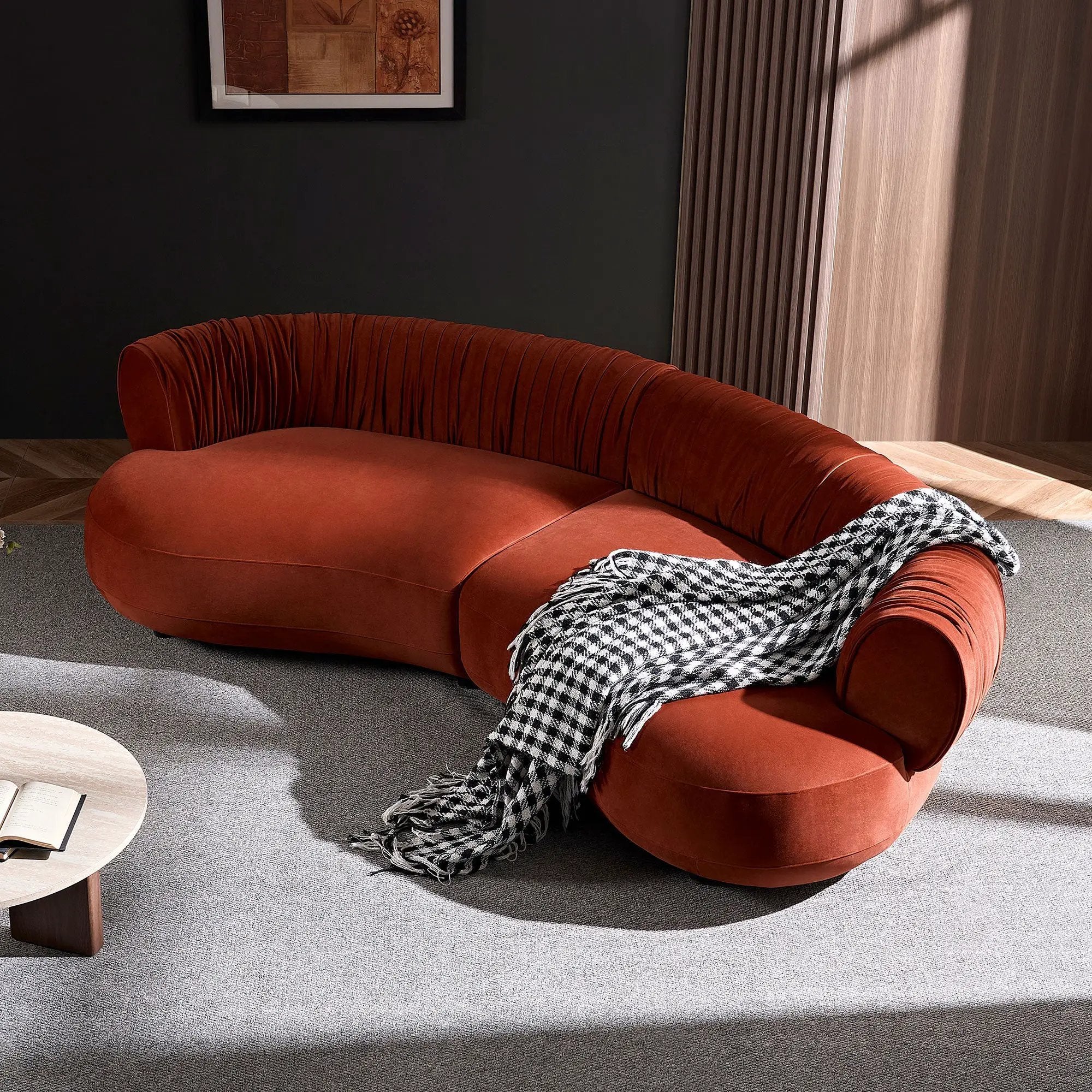 Modern Curved Sofa with Elegant Crescent Silhouette Design by HouseOfZazla
