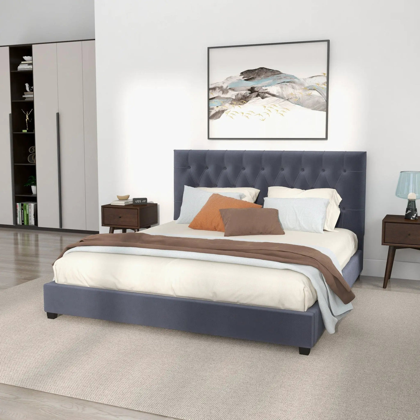 Donald - Mid-Century Modern Upholstered Platform Bed by HouseOfZazla