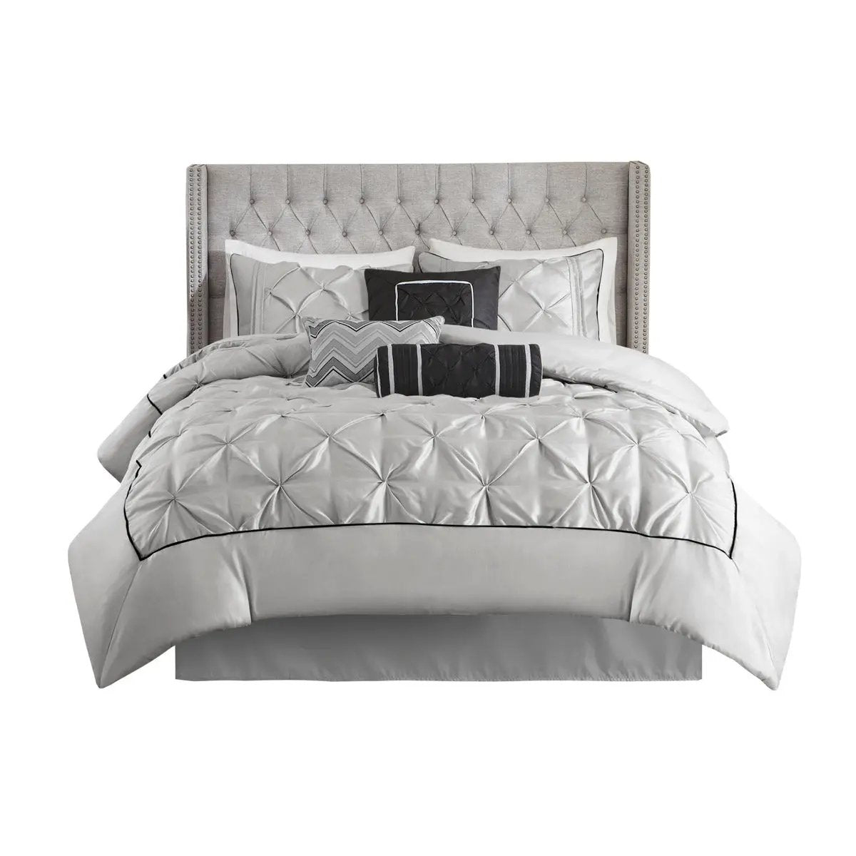 7 Piece Tufted Comforter Set Grey King by HouseOfZazla