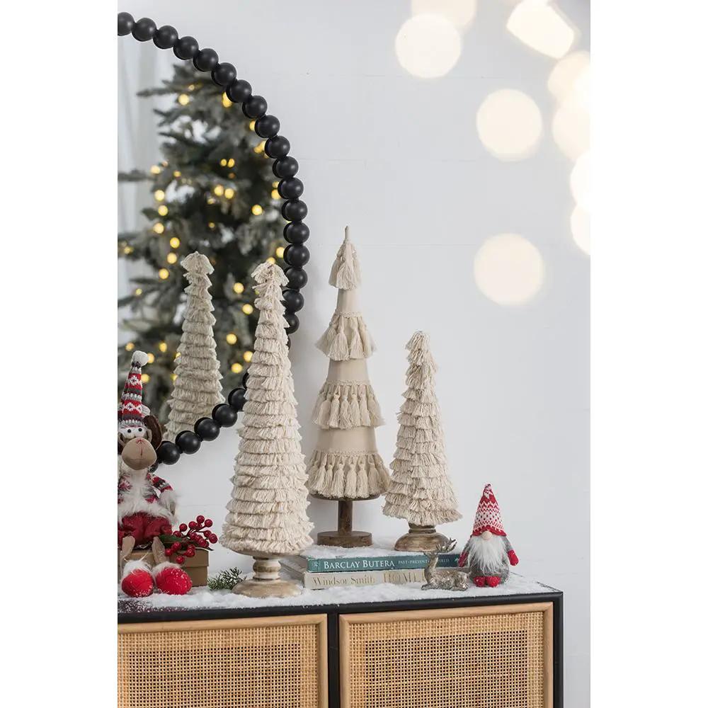 D5.1x21.7" Fringes Embellished Cone With Wooden Base by HouseOfZazla