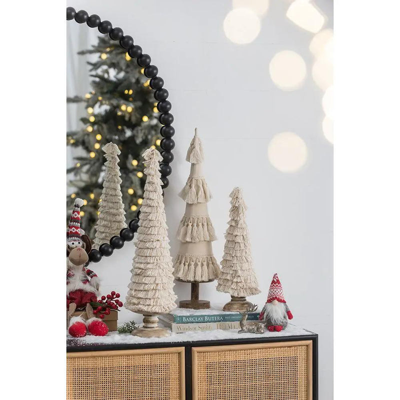 D5.1x21.7" Fringes Embellished Cone With Wooden Base by HouseOfZazla