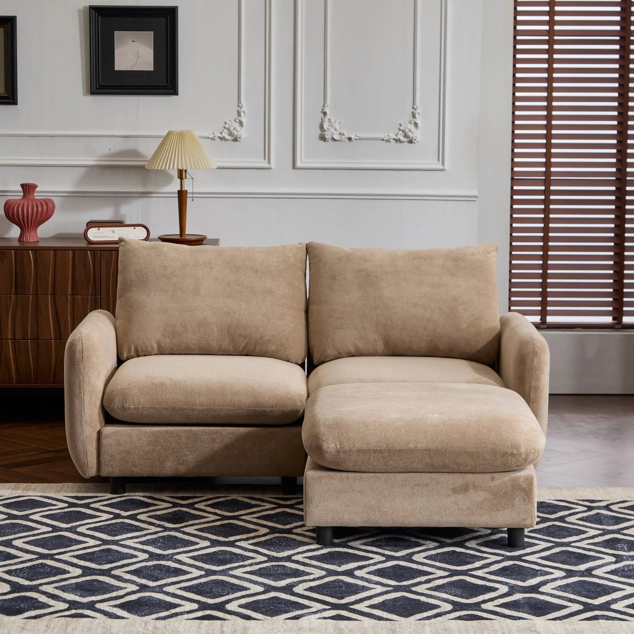 69 in. 3-Piece L Shaped Modular Velvet Sectional Sofa with Ottoman, NOMAD by HouseOfZazla