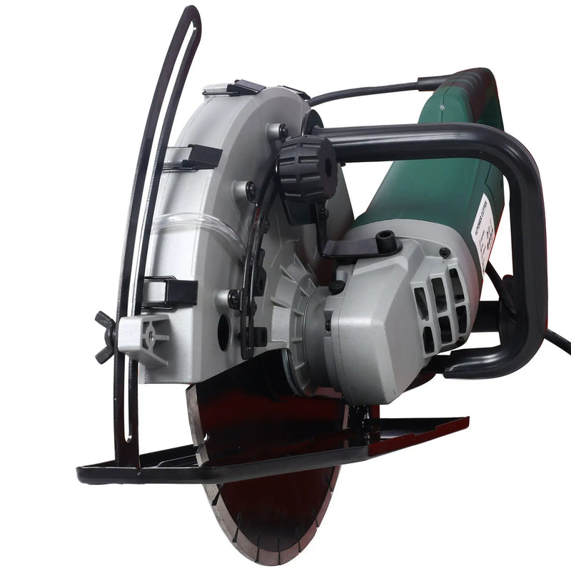 Portable Electric Corded Circular Concrete Saw 14" Wet / Dry Cutter 2600W Green Steel With Water Line & Guide Roller - Green by HouseOfZazla
