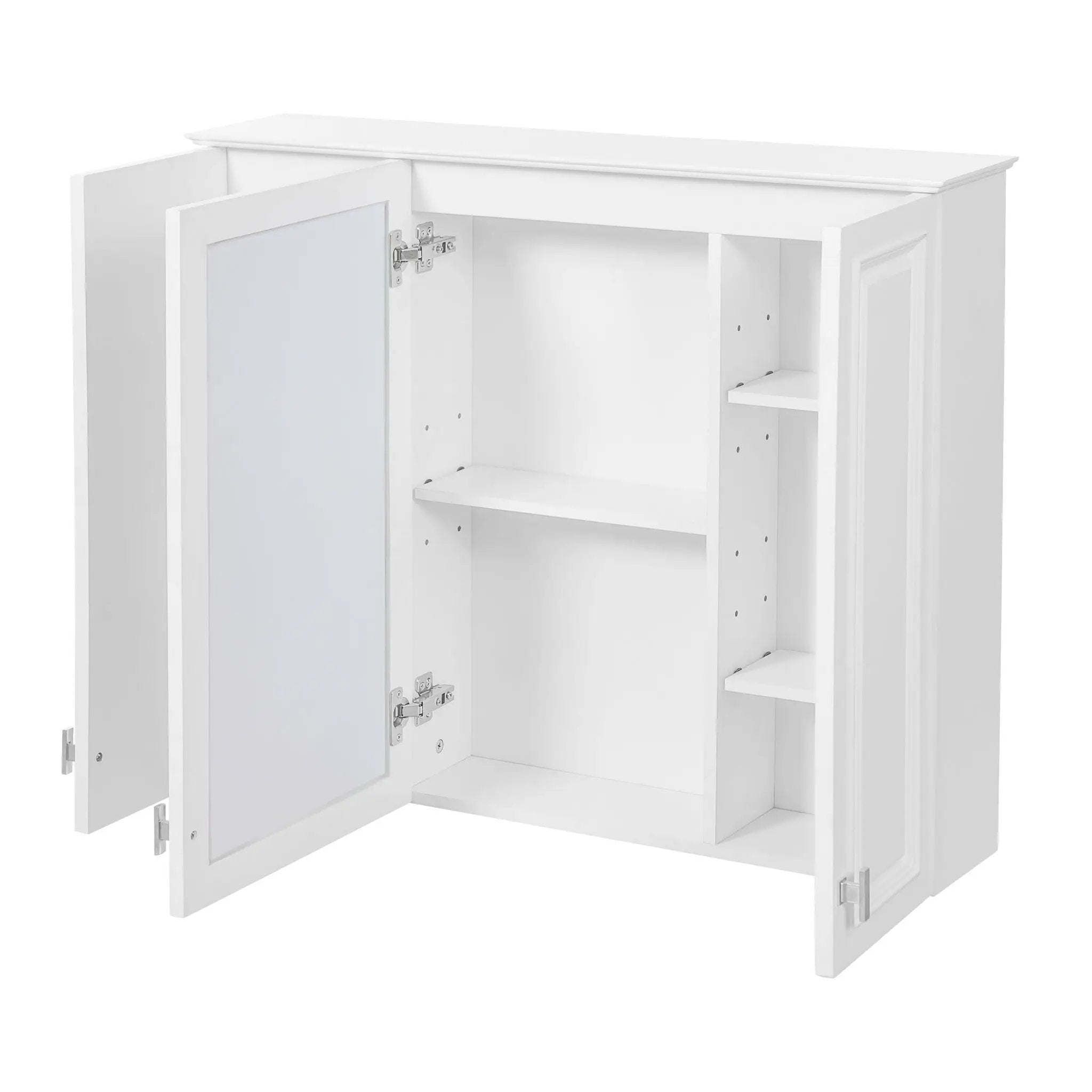 Wall Mounted Mirror Cabinet With 5 Adjustable Shelves, Rectangular Storage For Bathroom - White by HouseOfZazla