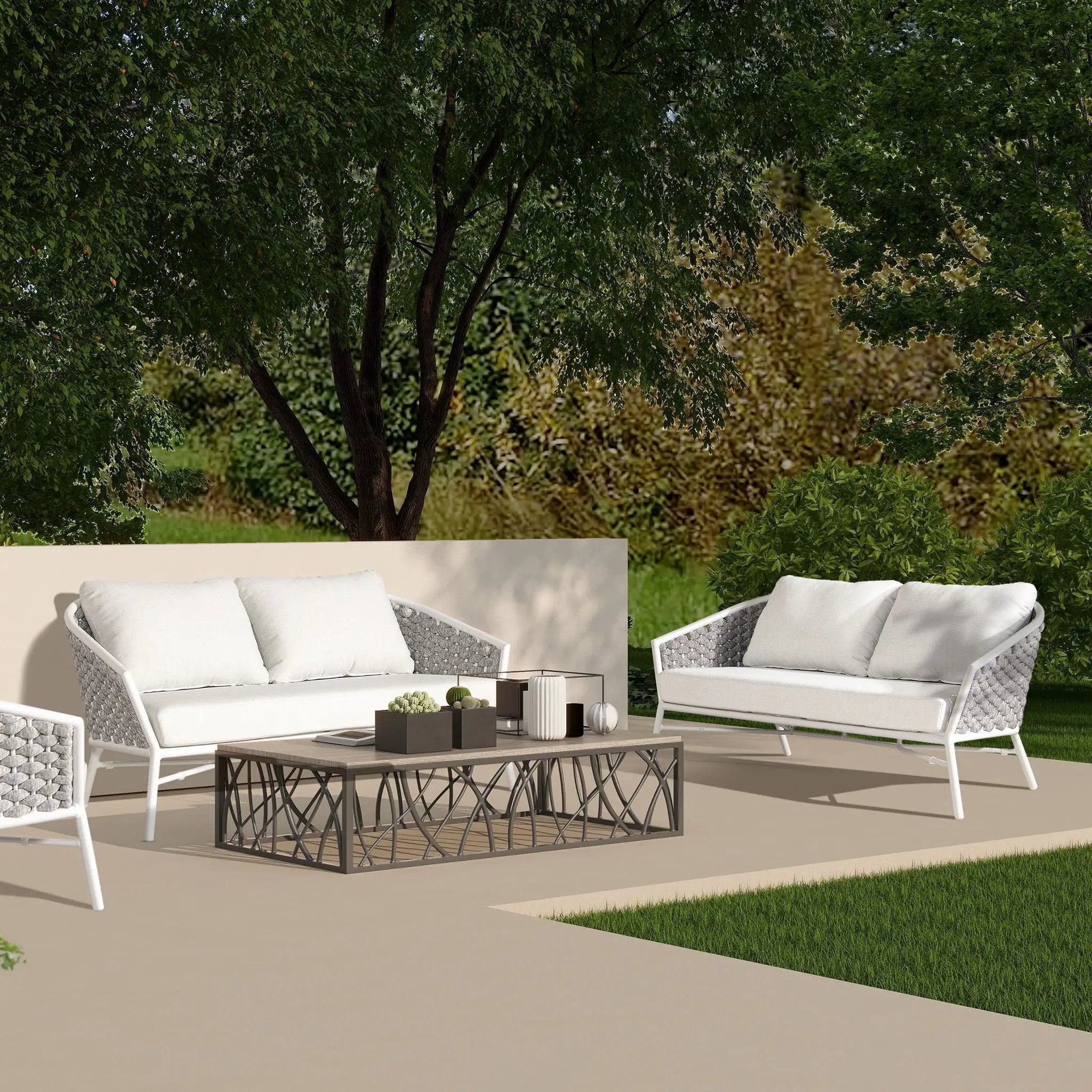 Rowan - Rope Barrel Back Patio Conversation Loveseat Sofa - Optic White by Unique Piece Furniture