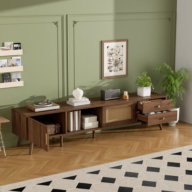 76" Modern Rattan Doors TV Stand with Storage - Neutral, photo 4 of 10