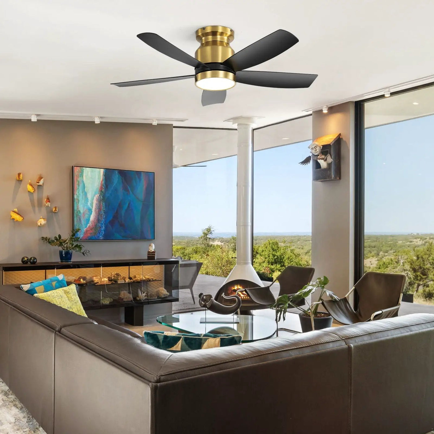 Flush Mount Ceiling Fan with LED Light and Remote Control by HouseOfZazla
