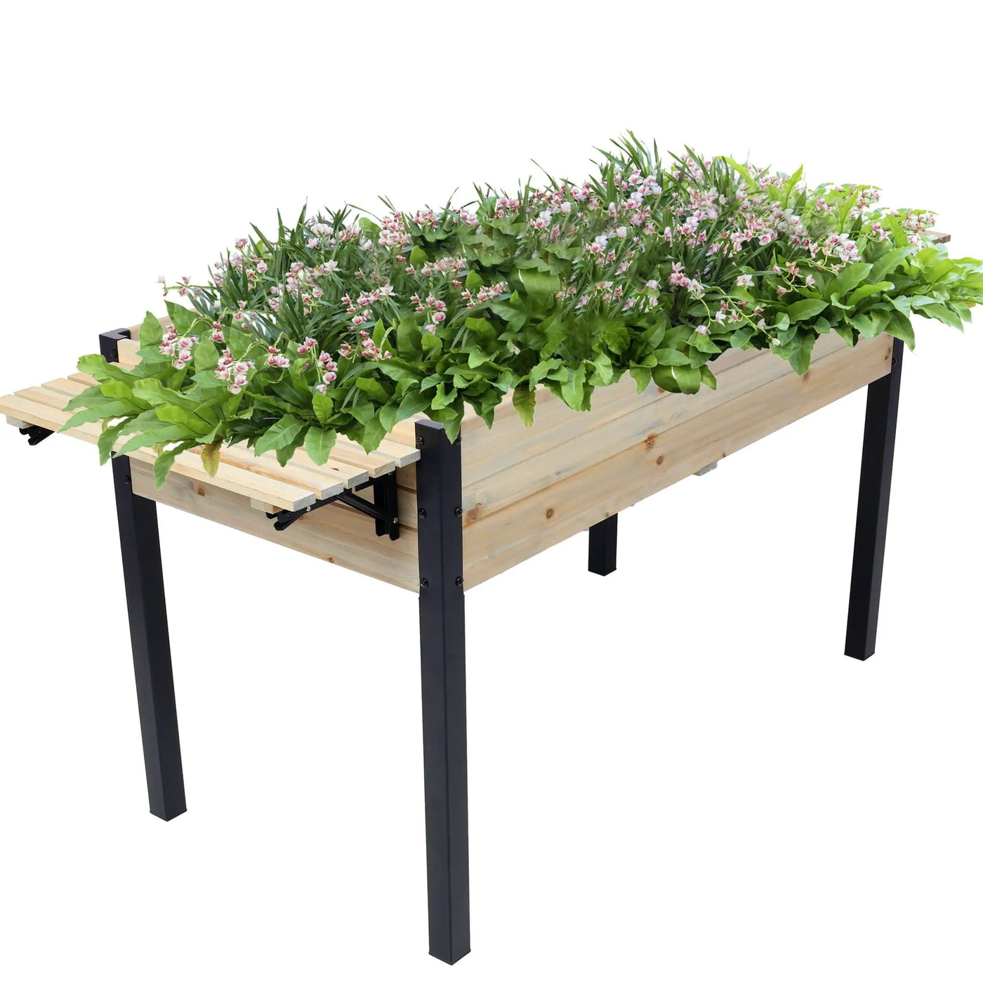 Raised Garden Bed With Metal Legs And Folding Storage Shelf by Unique Piece Furniture
