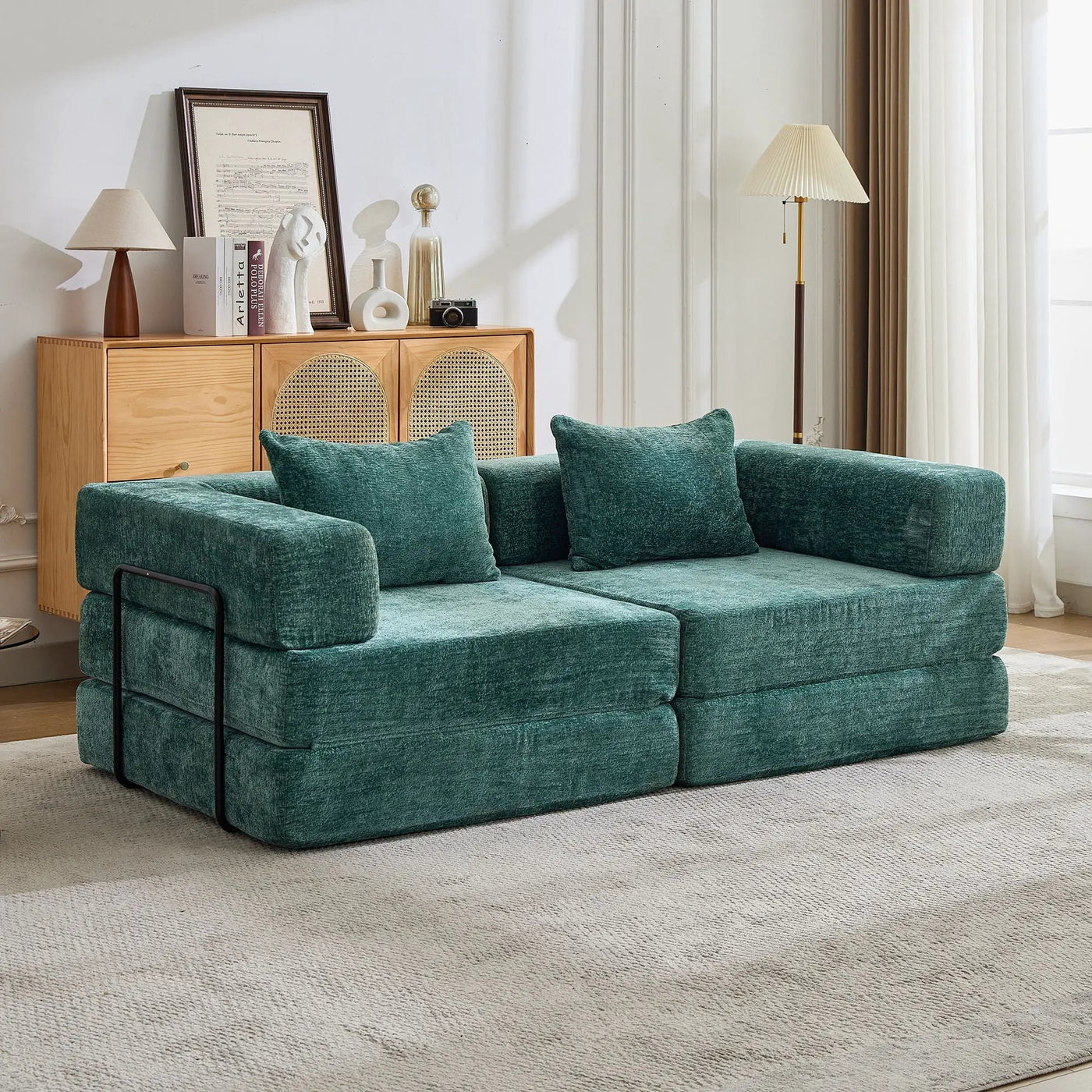 Convertible Floor Sofa Bed With Pillow Back Support Armrest by HouseOfZazla