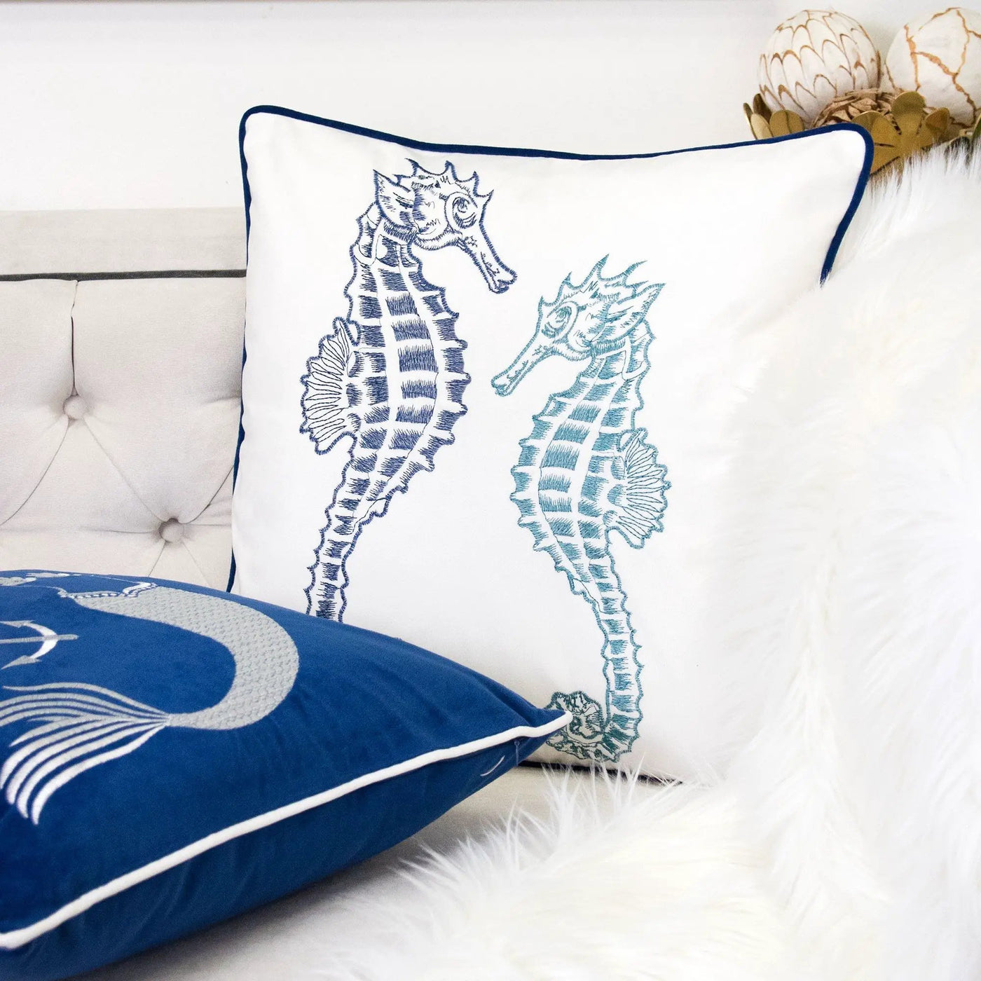 Seahorses Pillow Cover With Matching Back by HouseOfZazla