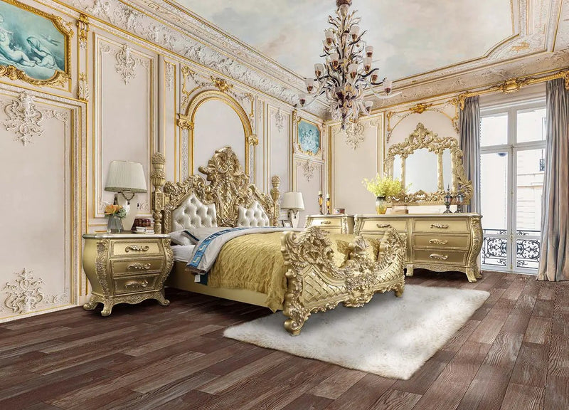 Cabriole - Eastern King Bed - Light Gold Synthetic Leather & Gold by Unique Piece Furniture