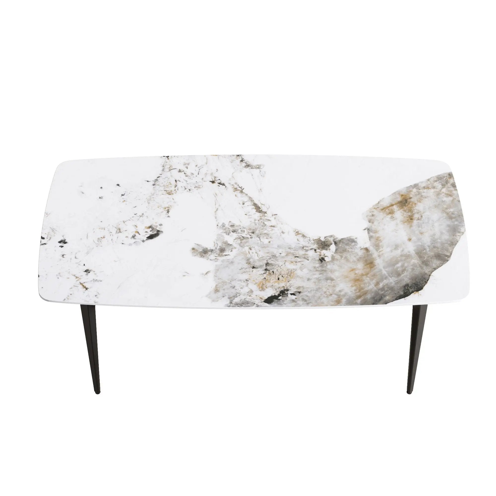 70.87" Modern Artificial Stone Pandora White Curved Black Metal Leg Dining Table - Antique White by Unique Piece Furniture