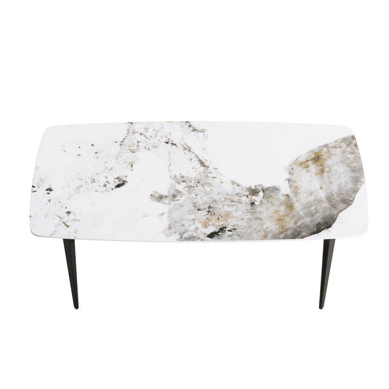 70.87" Modern Artificial Stone Pandora White Curved Black Metal Leg Dining Table - Antique White by Unique Piece Furniture