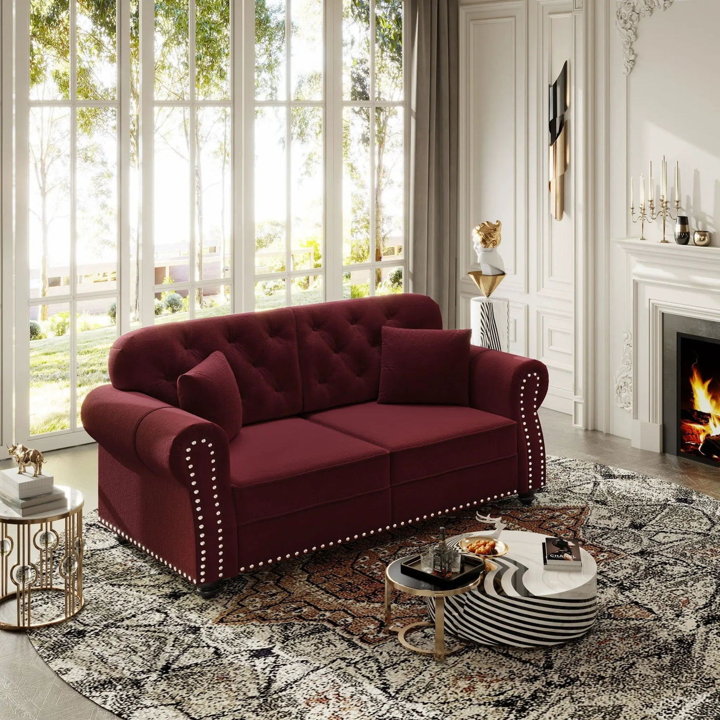 Upholstered Chesterfield Sofa With Nailhead Trim And Rolled Armrests by HouseOfZazla