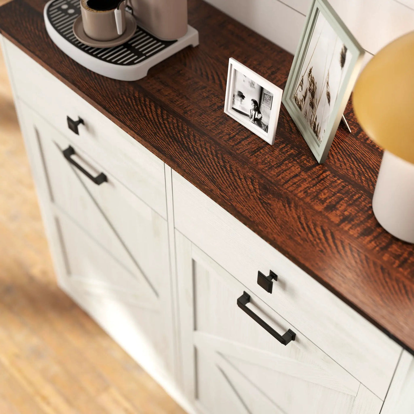 Double Tilt Out Trash Cabinet With Hideaway Drawer And Barn Door Style by HouseOfZazla