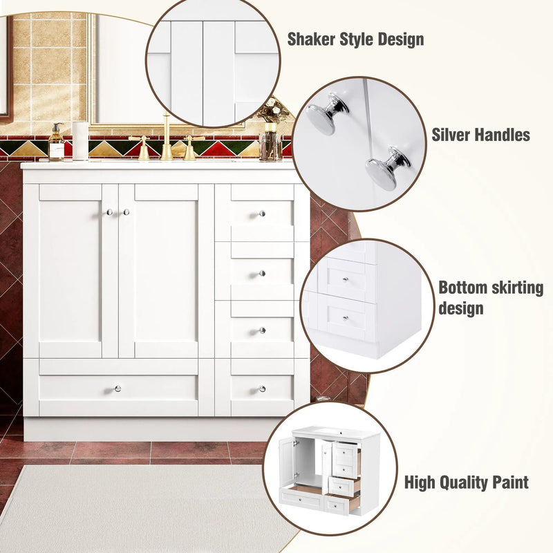 Shaker Free Standing Bathroom Vanity Cabinet & Sink, Soft Close Drawers, Soft Close Doors by HouseOfZazla