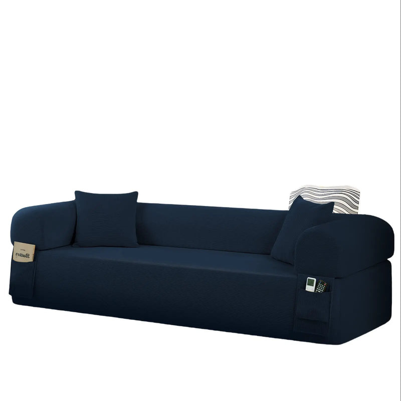 Spring Sofa with High-Quality Fabric, Pillows & Storage in Blue by HouseOfZazla