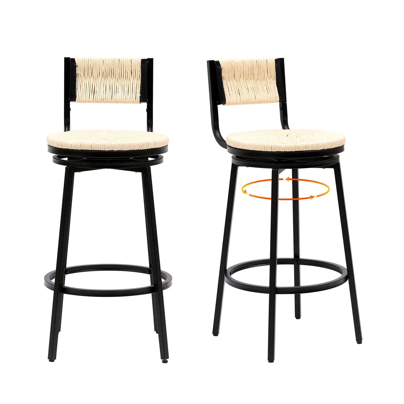 Bar Stools Swivel Counter Chairs With Metal Frame Hand Woven Paper Rope Dining Barstools For Kitchen Counter (Set of 2) by HouseOfZazla