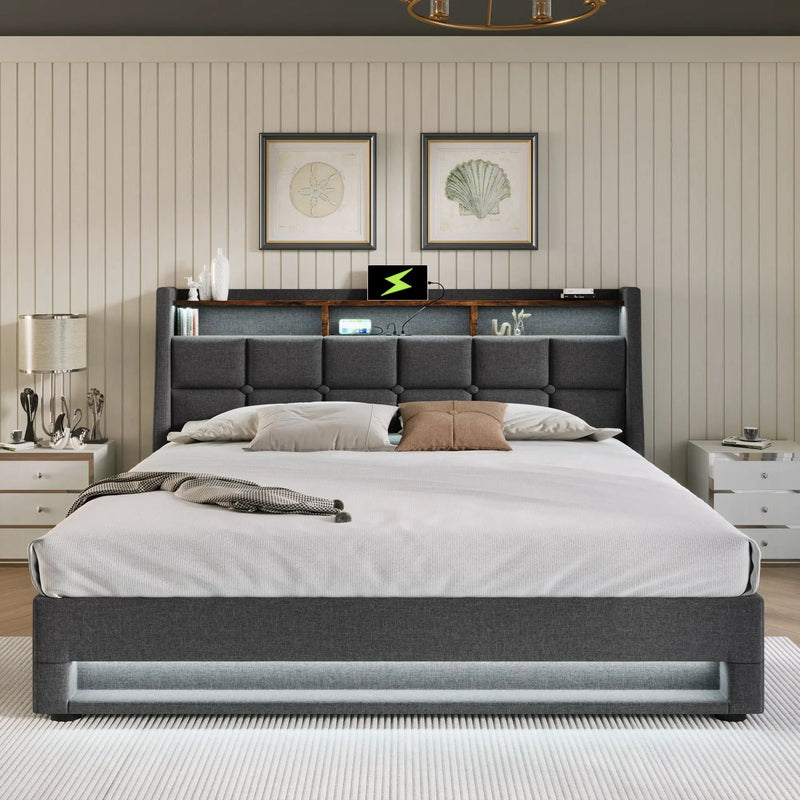 Upholstered Platform Bed With A Hydraulic Storage System, LED And USB Charging (Without Mattress) by HouseOfZazla