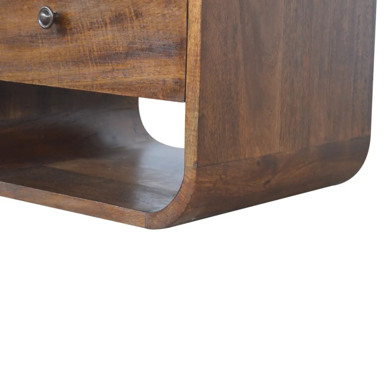 Solid Wood Chestnut Curve 2-Drawer Nightstand, 2 Open Slots by HouseOfZazla