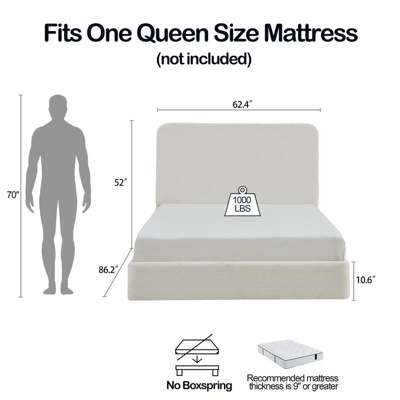 Canter Tall Headboard Upholstered Bed in Pearl White Chenille, Queen Size by HouseOfZazla