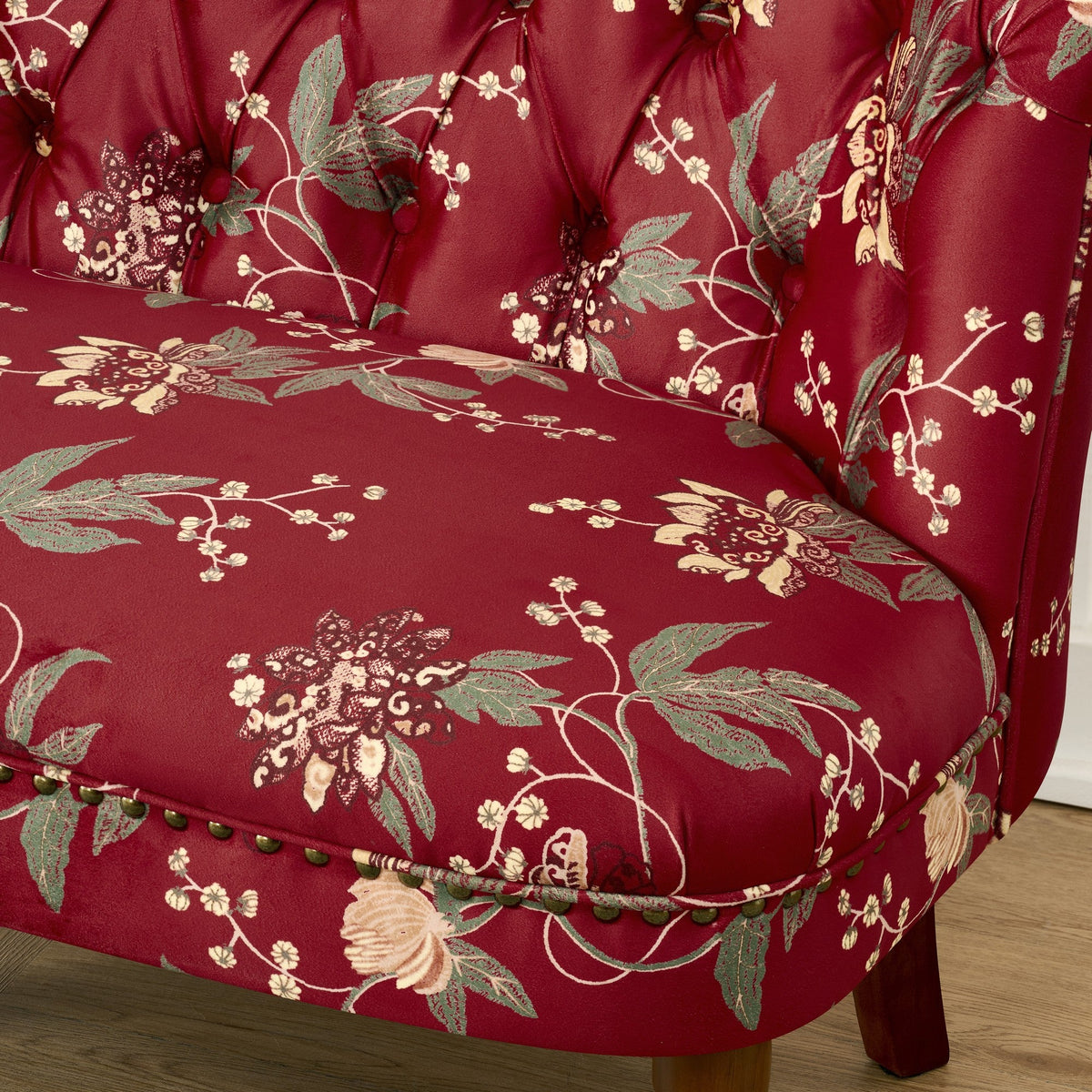 European Style Wine Red Sofa Chair with Floral Print – Wine Red, photo 10 of 10