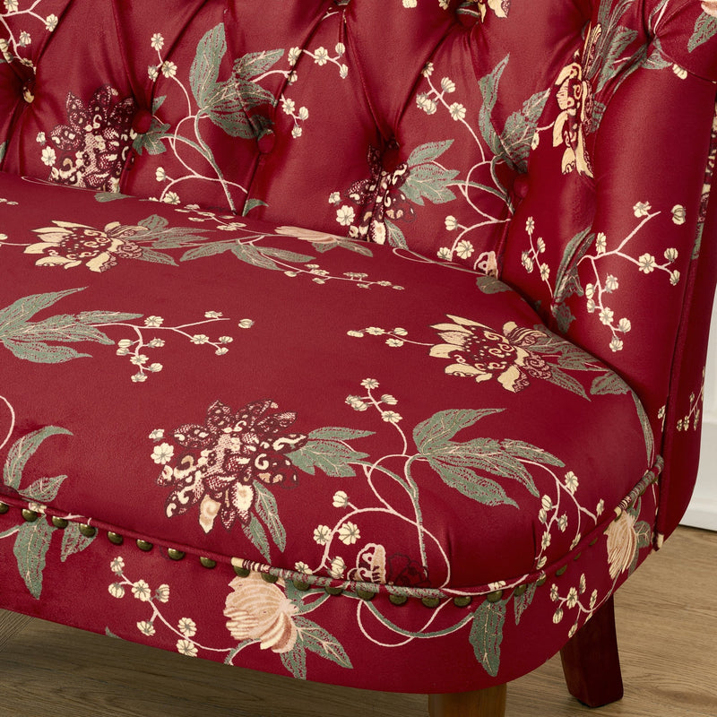 European Style Wine Red Sofa Chair with Floral Print – Wine Red, photo 10 of 10