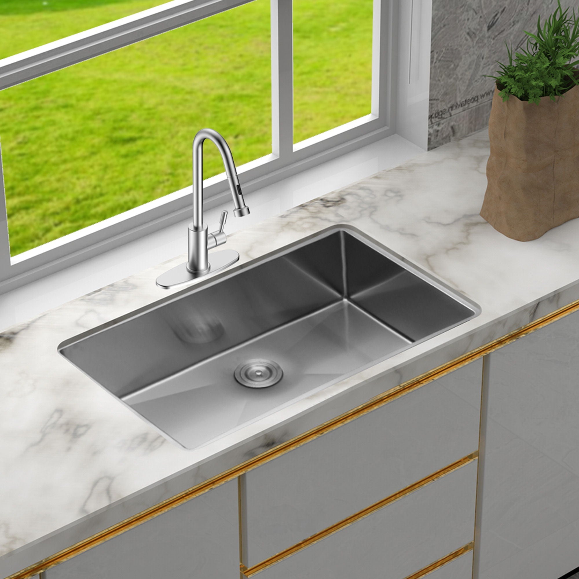 Undermount Stainless Steel Kitchen Sink, Deep Single Bowl Basin by HouseOfZazla
