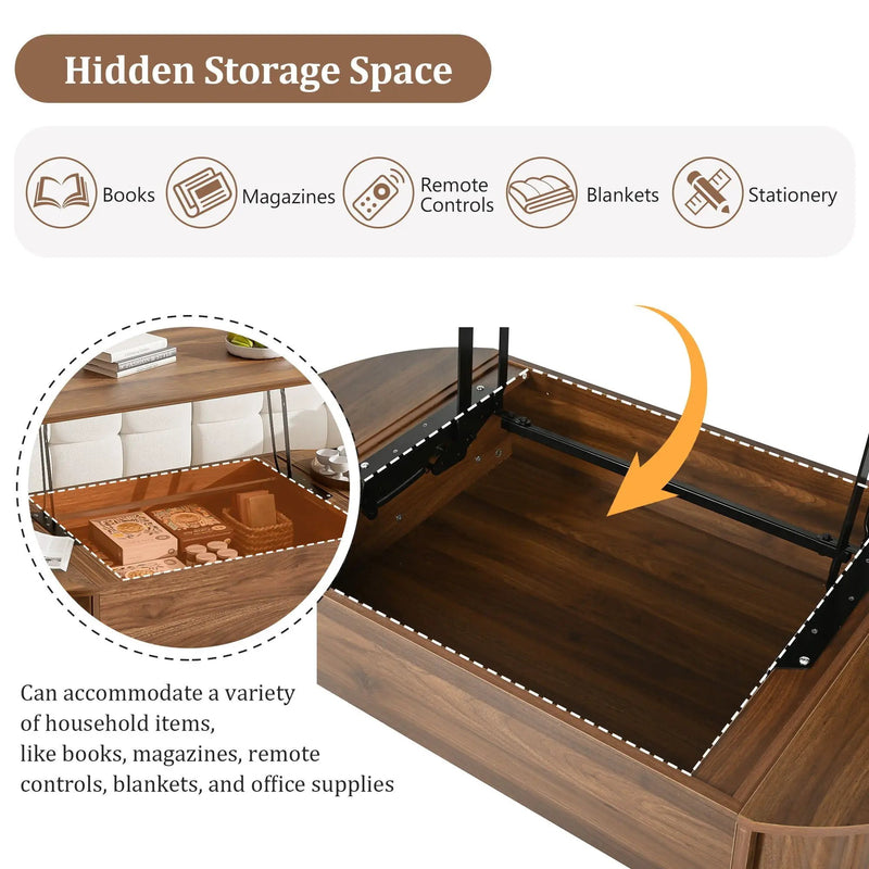 Lift Top Coffee Table With Hidden Compartment, Modern Oval Lift Tabletop For Home Living Room by Unique Piece Furniture