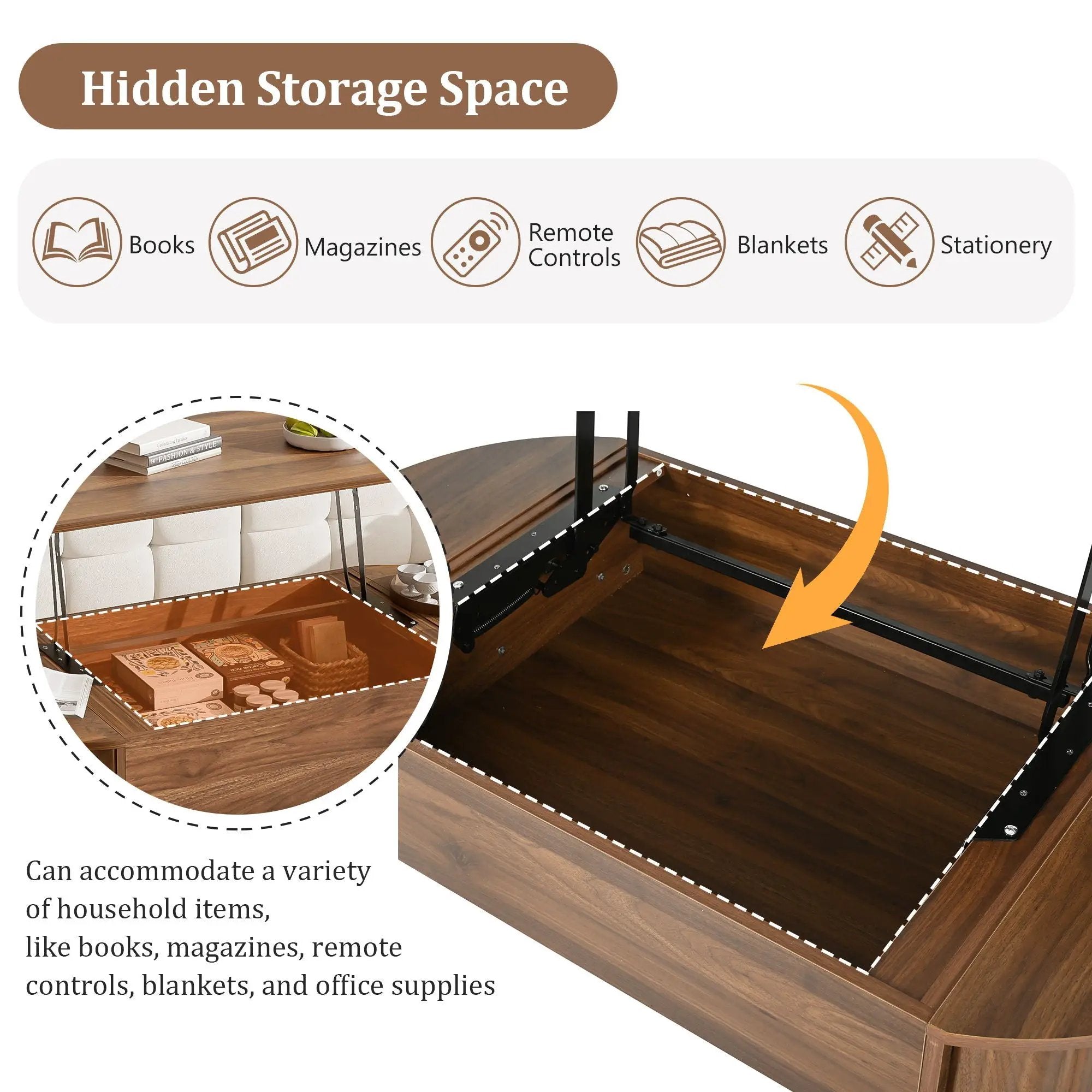 Lift Top Coffee Table With Hidden Compartment, Modern Oval Lift Tabletop For Home Living Room by HouseOfZazla