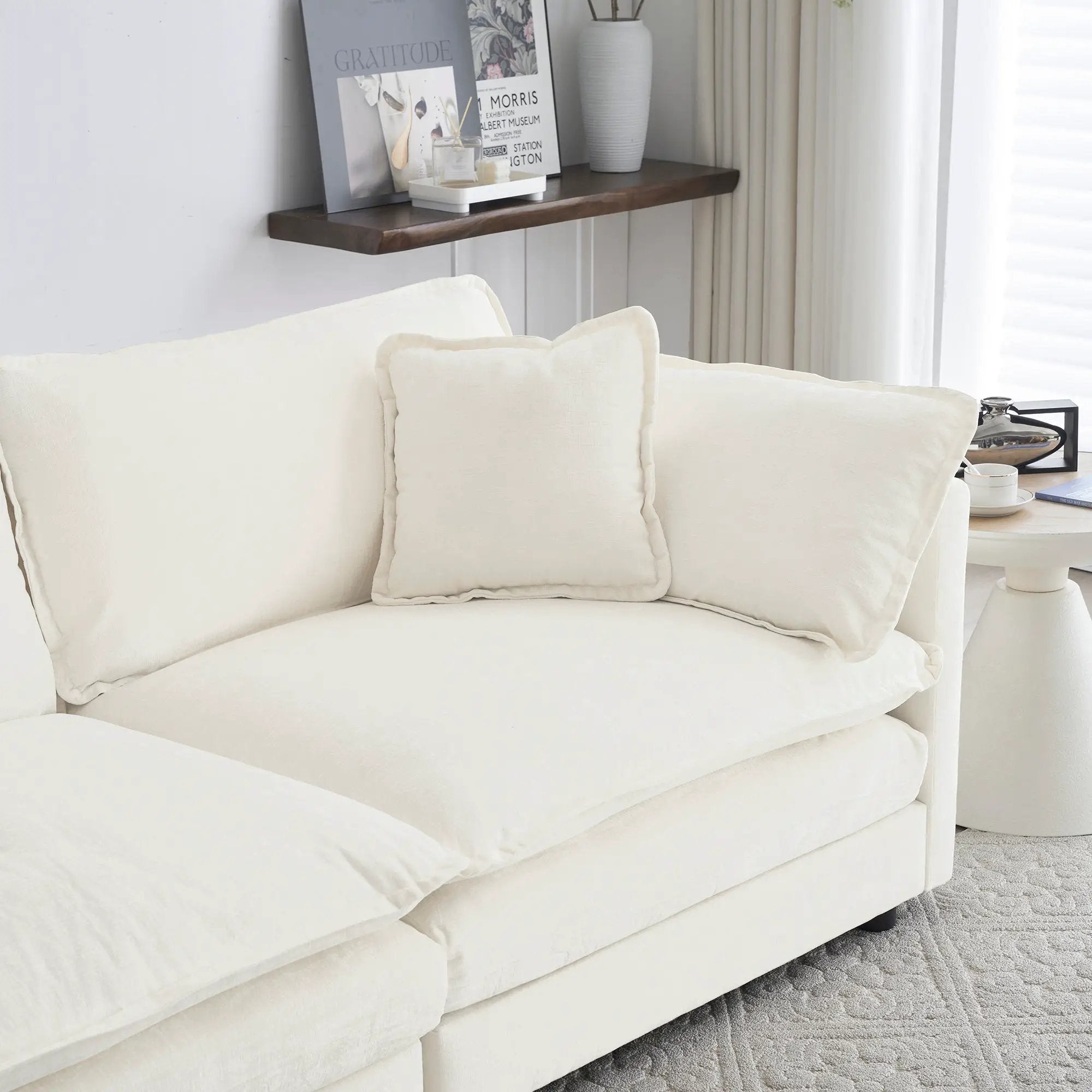 Mid-Century Modern Couch 3-Seater Sofa with Chenille Fabric by HouseOfZazla