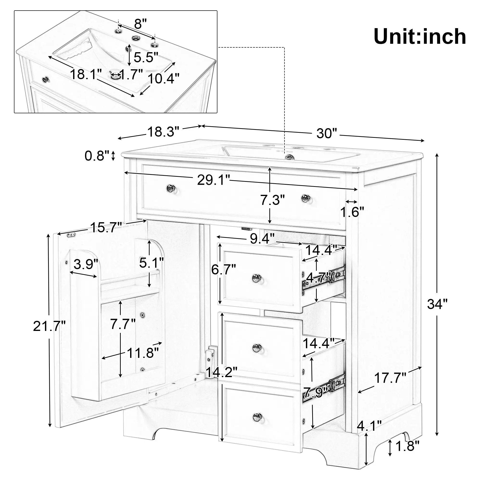 Bathroom Vanity With Sink Top, Cabinet With Door And 2 Drawers - White by Unique Piece Furniture