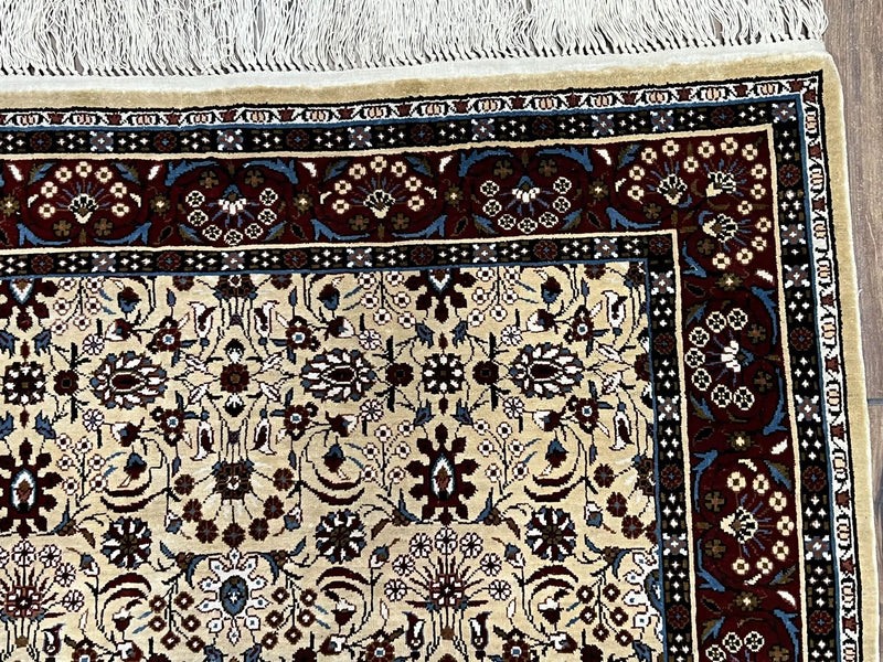 Fine Sino-Persian Silk Rug 3x5, High Quality Silk Carpet, Handmade Small Silk Rug, Allover Repeated Motif, Tan Maroon Blue Vintage Silk Rug by Jewel Rugs