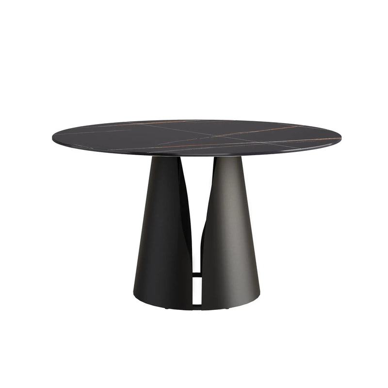 Modern Artificial Stone Round Carbon Steel Base Dining Table, Can Accommodate 6 People - Black by HouseOfZazla