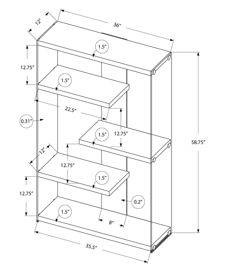 Glossy White 5-Tier Bookshelf with Glass Sides - White, photo 3 of 4
