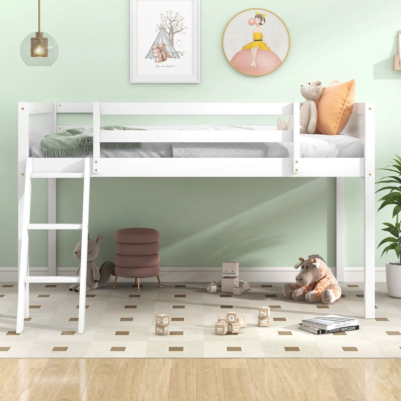 Low Loft Bed With Adjustable Ladder by HouseOfZazla