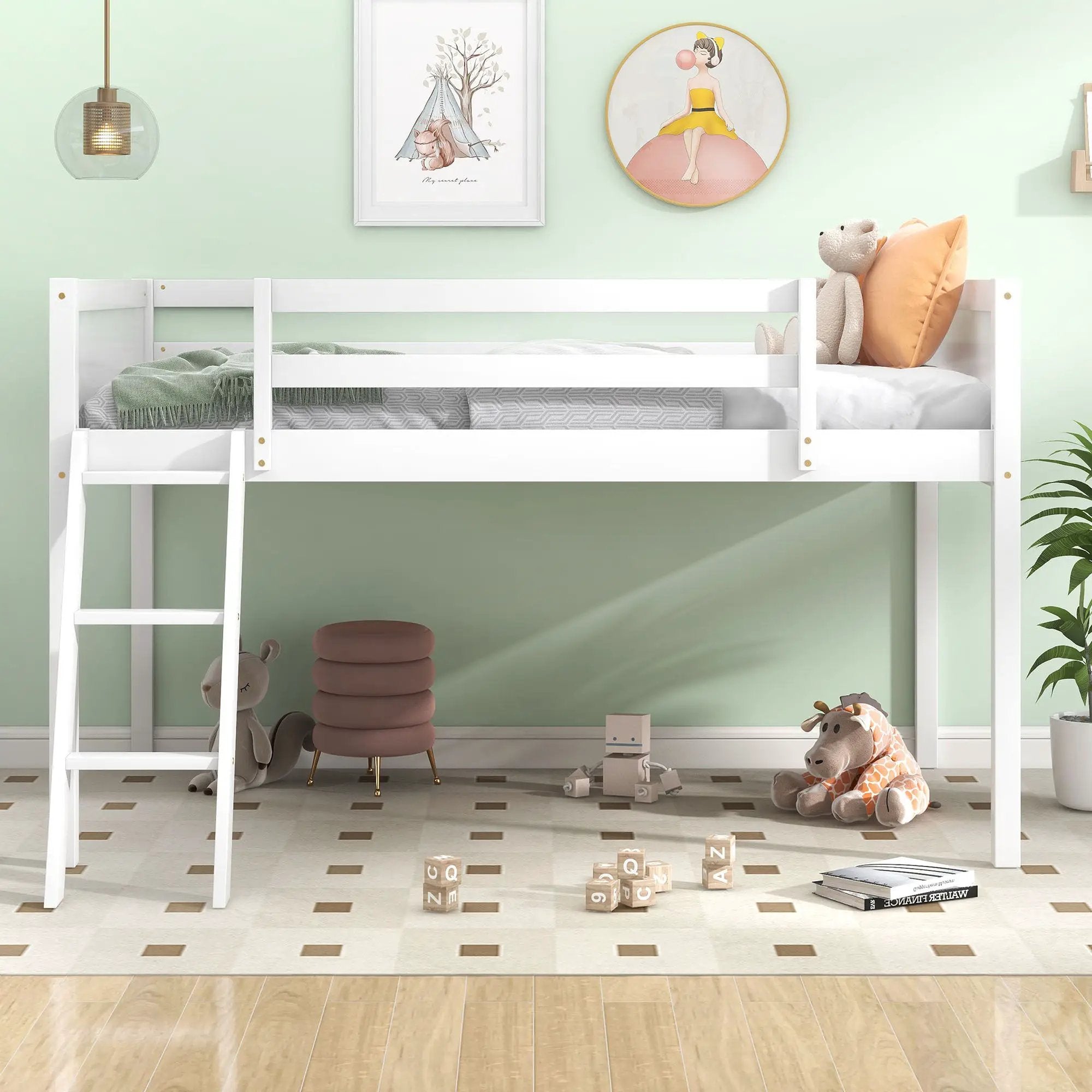 Low Loft Bed With Adjustable Ladder