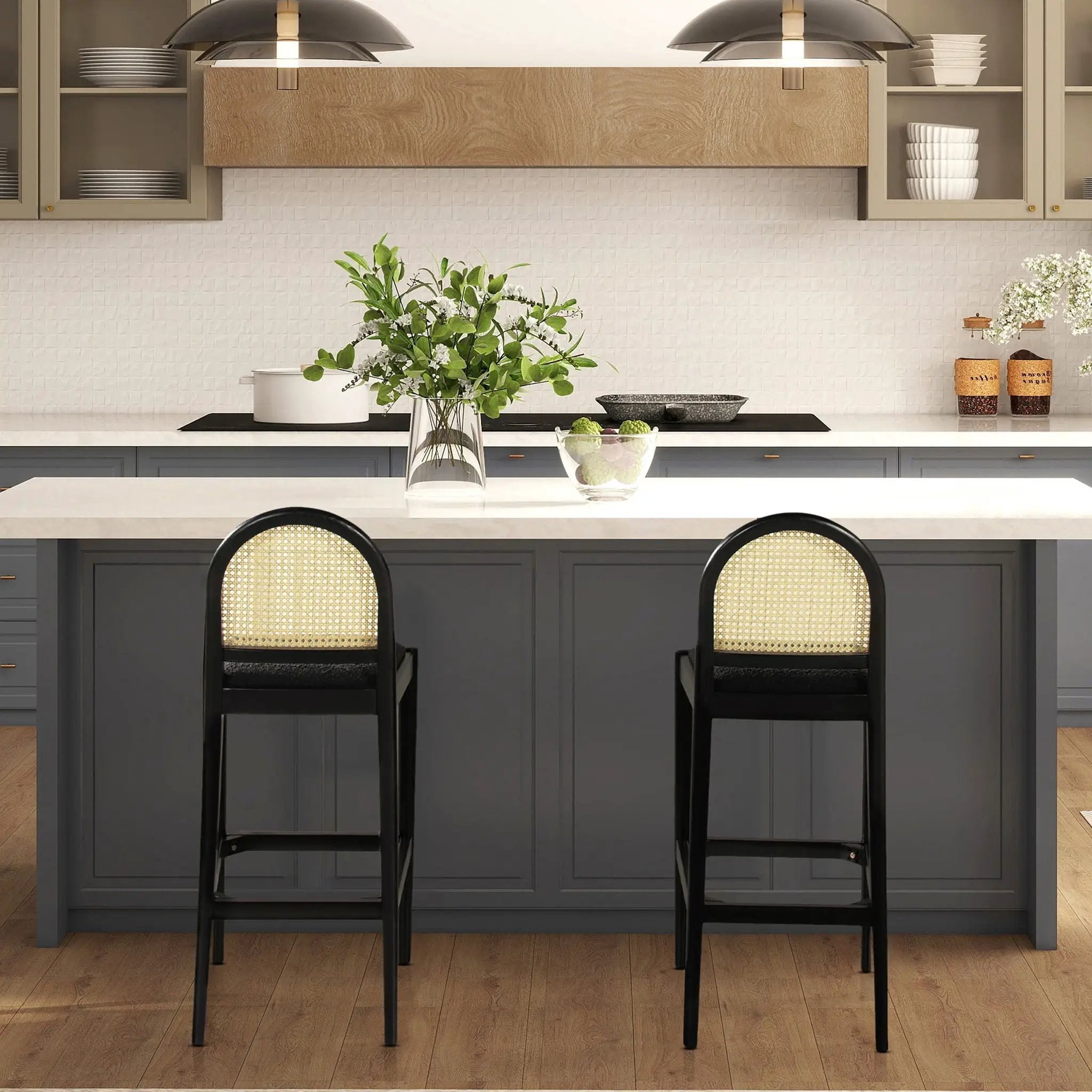 Panama - Curved Back Cane Bar Stool (Set of 2) by Unique Piece Furniture