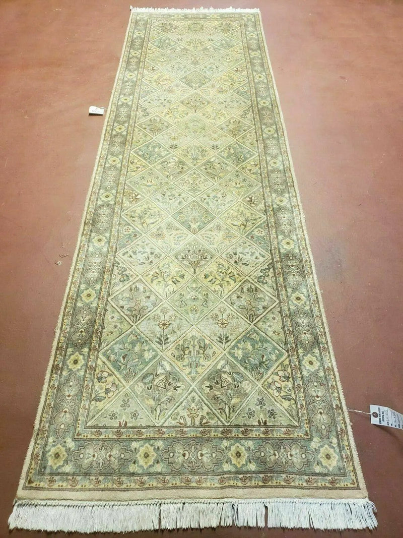 2' 7" X 9' Vintage Handmade India Floral Oriental Wool Runner Rug Hand Knotted by Jewel Rugs