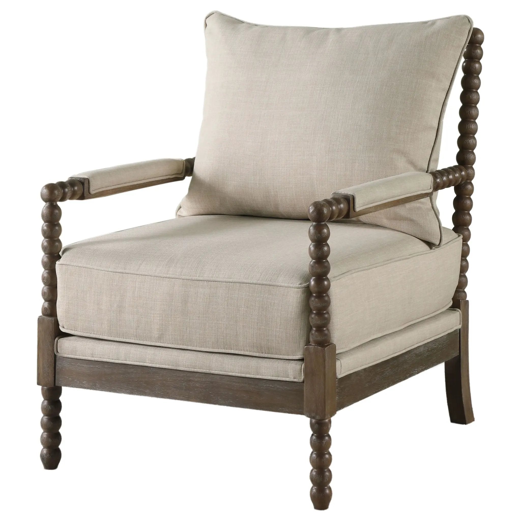 Blanchett Upholstered Bobbin Accent Chair Beige and Distressed Brown by Unique Piece Furniture
